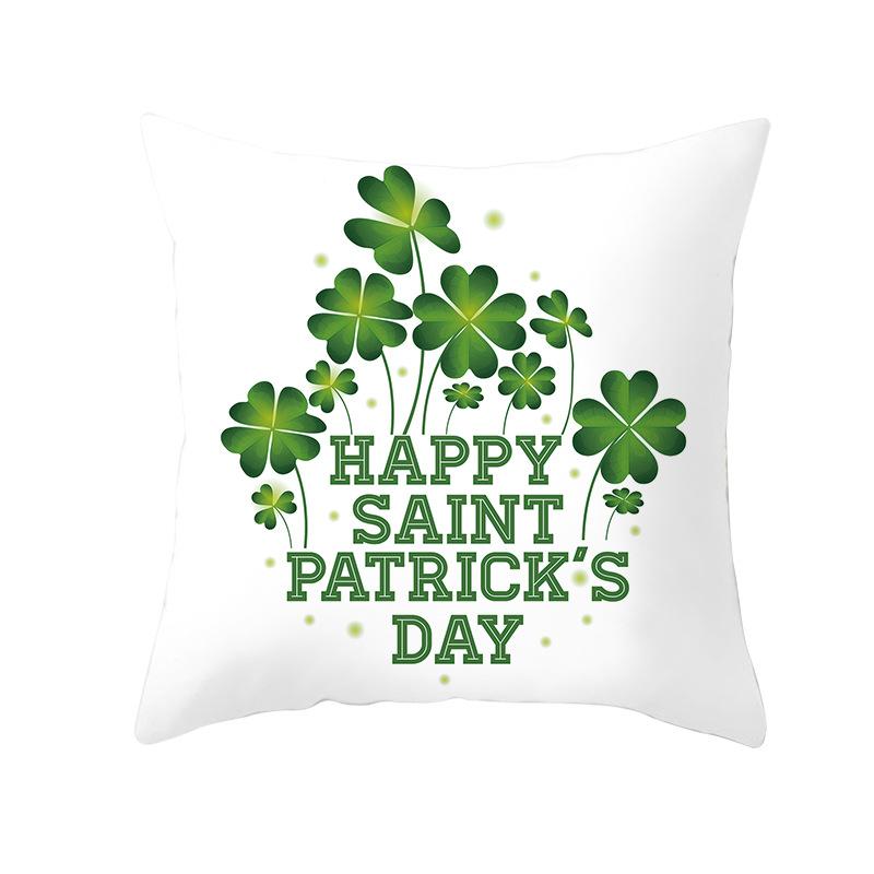Home St. Patrick's Day Green Peach Velvet Cushion Cover National Day Four-Leaf Clover Cushion Cover