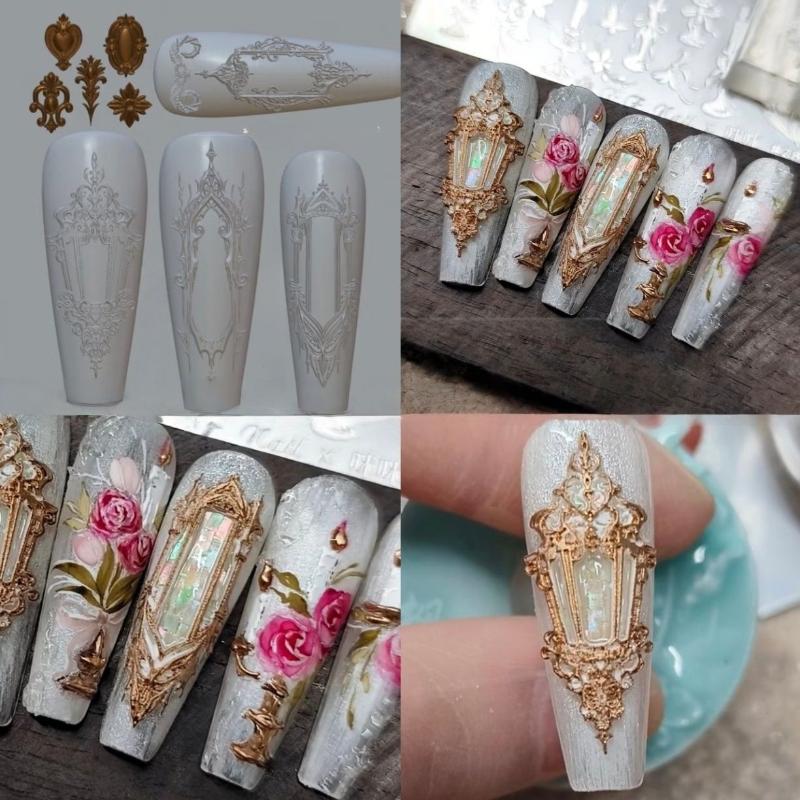 Retro Pattern 3D Silicone Nail Mold Diy Weaving Sweaters Bows Flower Design Transparent Nail Template Nail Art Decoration