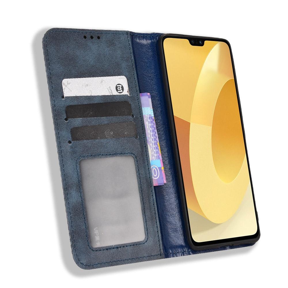 

For vivo S12/V23 5G Retro Leather Magnetic Auto-absorbed Phone Case Mosaic Imprinted Stand Wallet Shell Blue