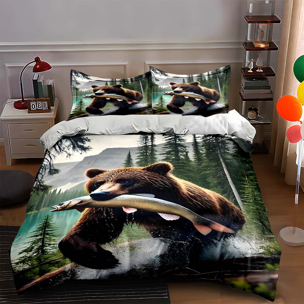 

Bear catching fish Bedding Duvet cover sets Duvet covers Pillowcases gifts (1 * Duvet Cover 2 * Pillowcases, without duvet insert) 135x200cm