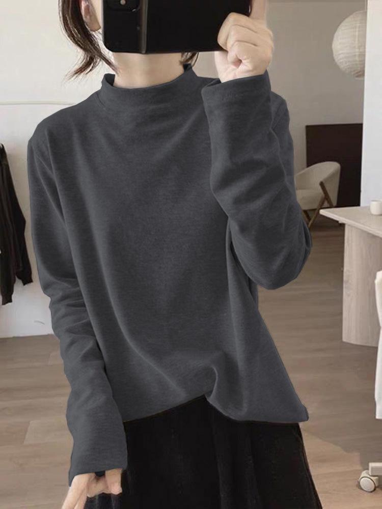 Women's Slimming High Neck Apricot Thermal Fleece Long Sleeve Casual Top - 2026 Autumn/Winter Collection