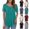 Damen Casual Pullover Oberteil mit Spitzenbesatz Rundhals Kurzarm Lockerer Schnitt Einfache Schlichte Bluse für Arbeit und Alltag
