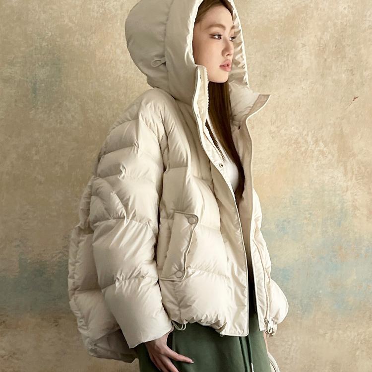 Übergroße Damen Daunenjacke mit Kapuze Winter Braun Langärmlig Pufferjacke Damen Oberbekleidung Warm