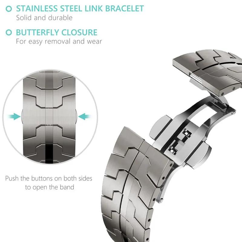 Titanium Color Stainless Steel Strap For Apple Watch Ultra 49mm 10 9 8 7 6 5 4 SE Luxury Metal Wristband Belt iWatch 46/42/45/41/44/40mm Correa