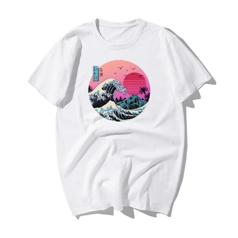 Herrtryckt T-shirt 100% bomull enkel och retro trendigt tryck street sport och casual lös T-shirt