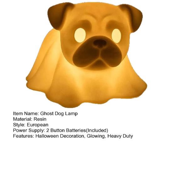 Halloween Ghost Dog Night Lamp Glowing Dachshund Pug French Bulldog Resin Statue Figurine Holiday Party Home Office Bedroom Decorative Lamp Dog Lovers