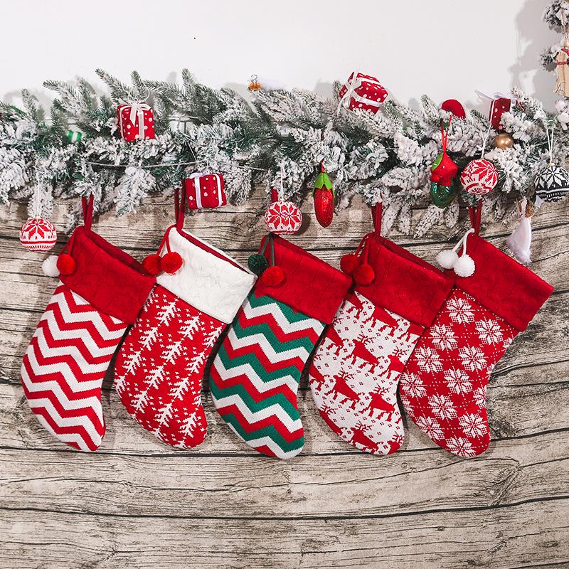 Knitted Wool Christmas Stocking - Tree Ornaments & Gift Bags for Children's Holiday Gifts & Candy