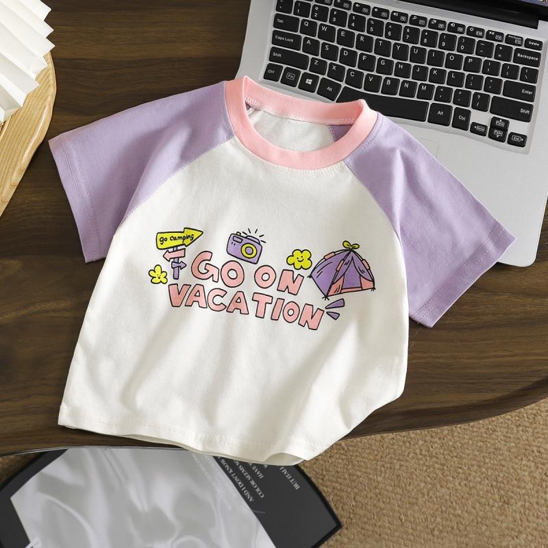 Summer Kids Tees Muslin Cartoon Printed Infant Babys Boys T-shirts Striped Short Sleeve Little Boys Tops Girls Shirts