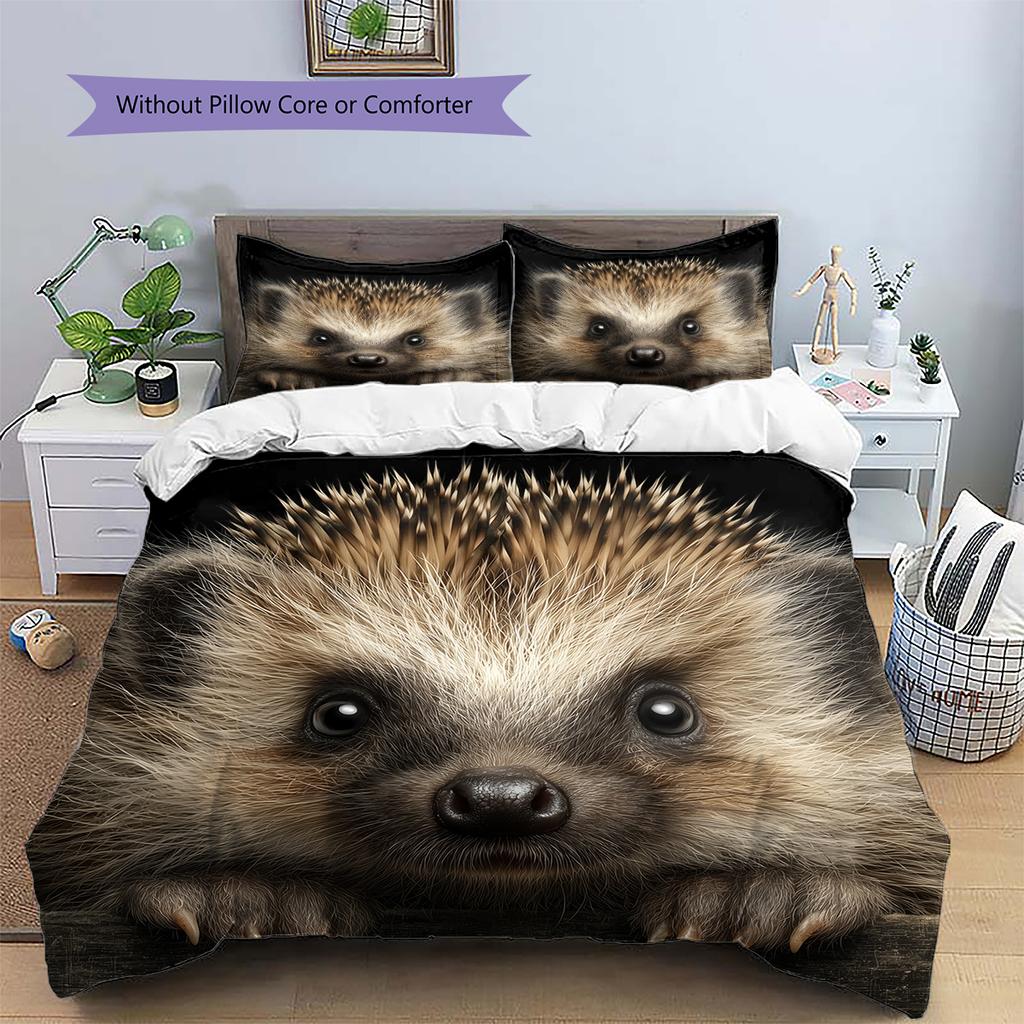 Black Hedgehog Pattern Bedding Home Decoration Birthday Gift (1 * Duvet Cover + 2 * Pillowcase, Without Core)