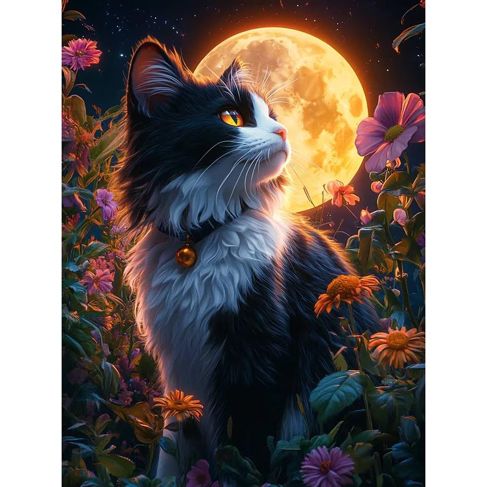 New Arrivals Diamond Embroidery Animal Kit Diy Drill Painting Cat Full Mosaic Moon Home Decor Art Handmade Gift