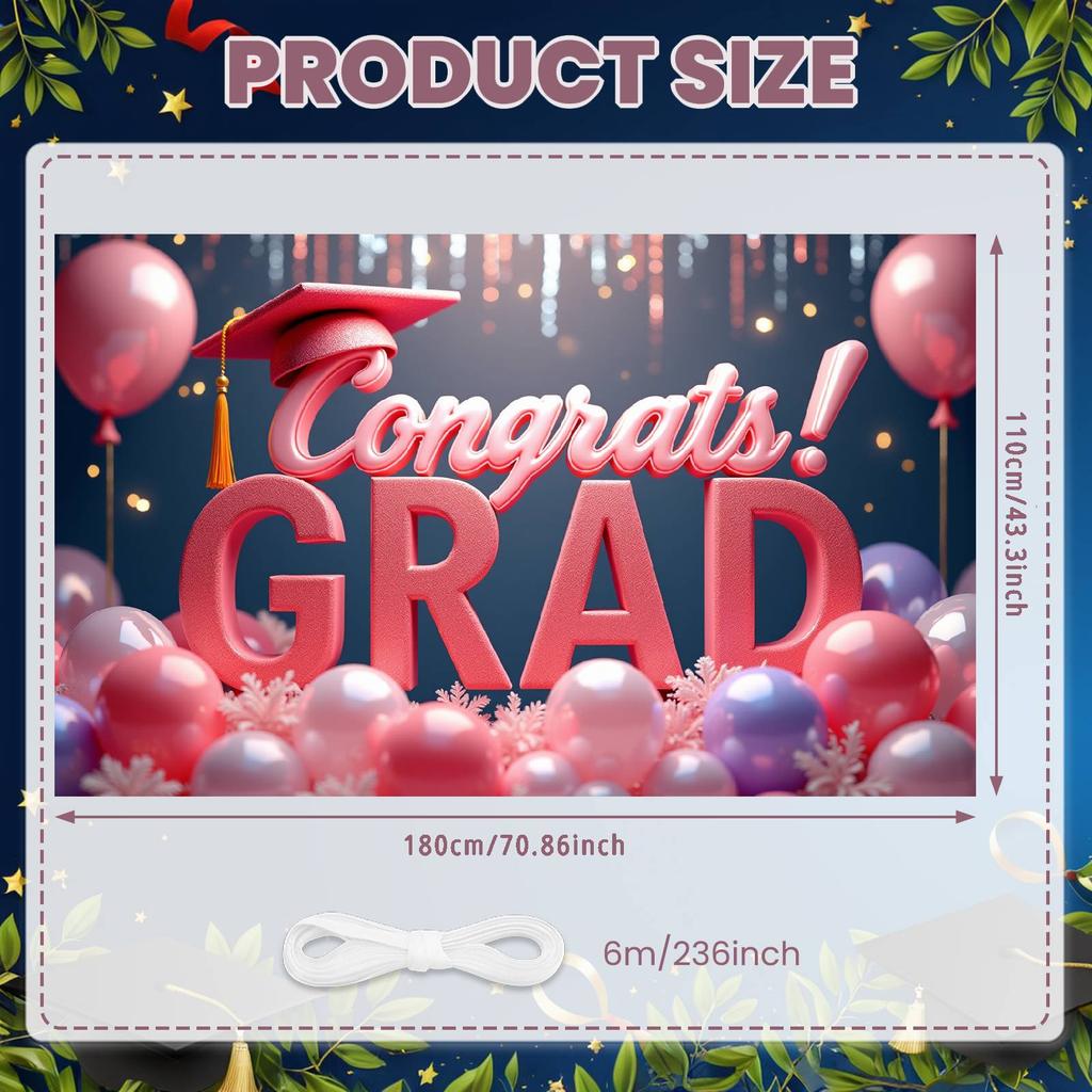 Graduation Ceremony Banner Colorful Balloons Congratulatory Display Grad Party Banner Congrats Lettering Grad Photo Background