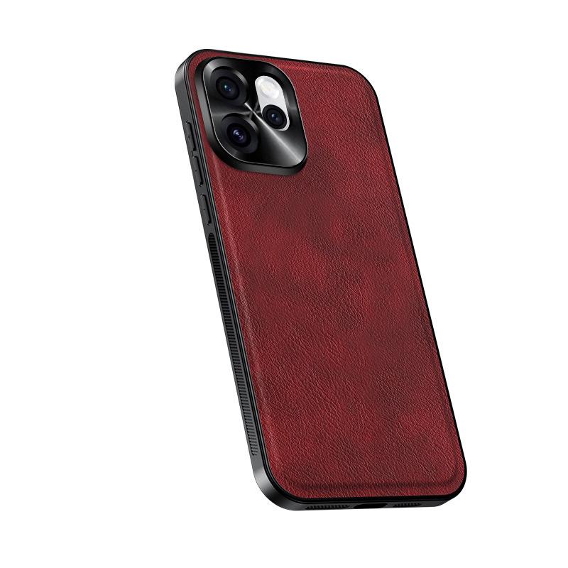 Applicable to OPPO Reno15Pro metal lens magnetic mobile phone case plain leather Reno14Pro anti-drop protective case
