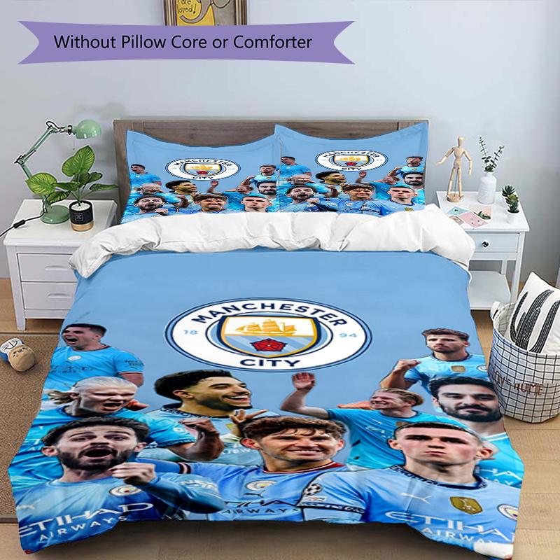 3pcs Duvet Cover Set (1*Duvet Cover + 2*Pillowcase, Without Core),Football team City FC Print Bedding Set, Bedroom Decor, All‑Season, Birthday Gift