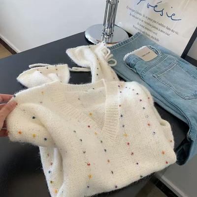 Heavy Industry Sequined V-neck Knitted Sweater Design Soft Waxy Sweater