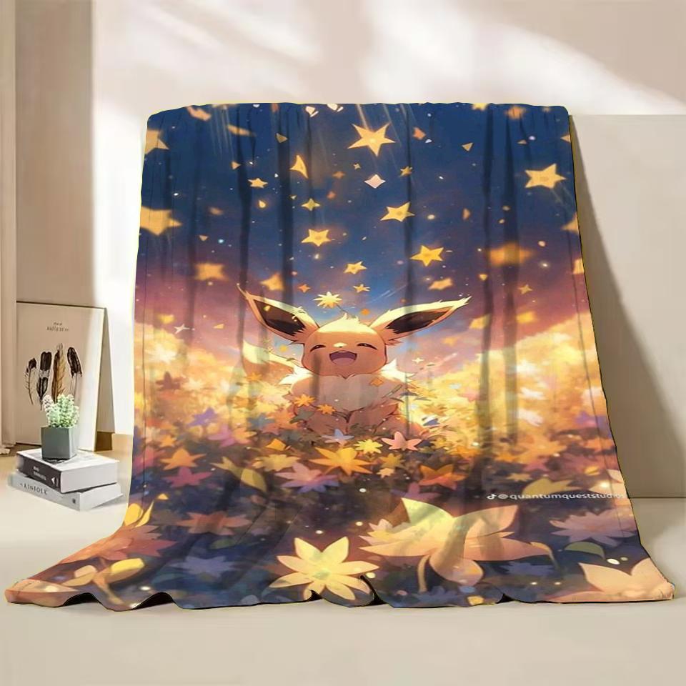 Pokémon Evoli Flanell-Kuscheldecke für Bett Sofa Zuhause Schlafzimmer Büro Reisen Kinder-Überwurfdecke Kinder Winter Warm Weich Geschenke