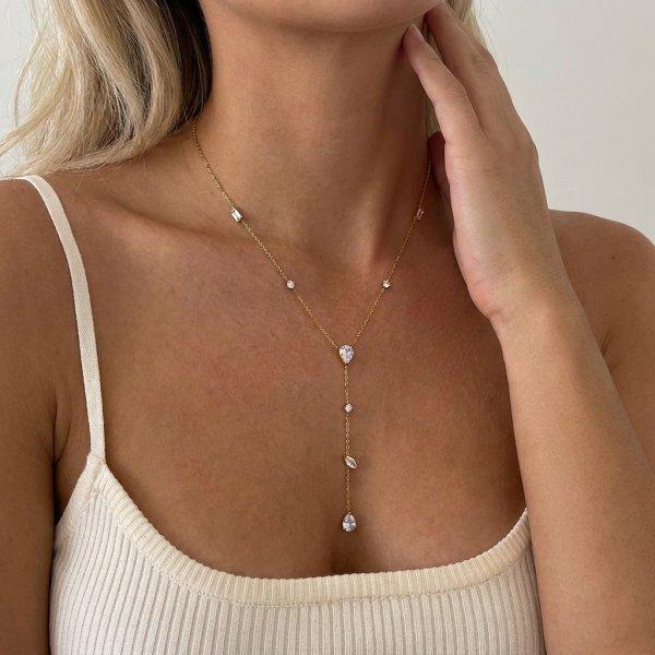 Stainless Steel Gold Color Zircon Flower Long Chain Drop Necklaces for Women Simple Metal Tassel Choker Party Aesthetics Jewelry