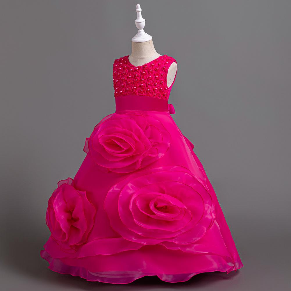Girls' Long Dresses Big Flower Small Pearl Princess Dresses Walking Host Party Dresses Skirts 8623  Little Girl's Favourite Dress Dresses