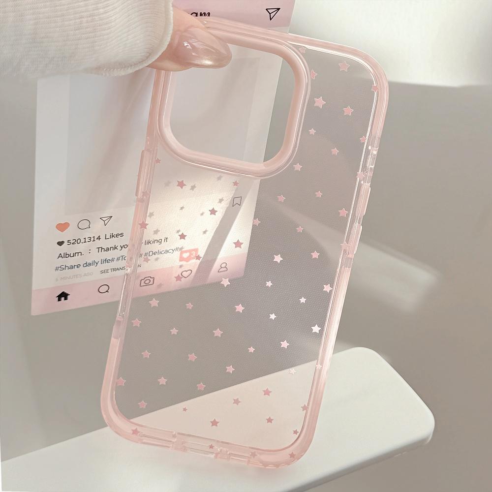 For Pink Stars Cute Transparent TPU Case for For Iphone 16 1 12 13 14 Pro Max 11 16proMax Magnetic Wireless Charging Cover