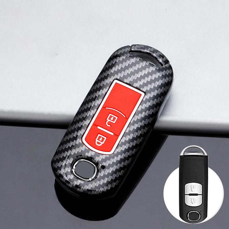 Carbon Fiber Silicon Car Key Cover Case For Mazda 3 Alexa Cx4 Cx5 Cx8   Auto Remote Smart Protective Shell Accessories