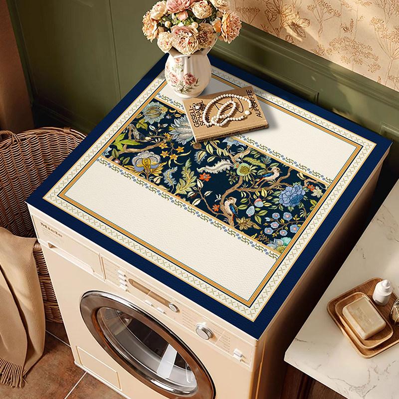 Vintage Dark Blue Bird Floral Washing Machine Cover Mat Jungle Print Waterproof Anti Dust Laundry Dryer Surface Pad Rug