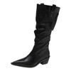 Mode Damen Schuhe mit spitzer Zehenpartie und Blockabsatz Herbst Neue Mode Knitter Oberschenkelhohe Stiefel für Damen Schwarze Damen Kniehohe Stiefel mit Absatz
