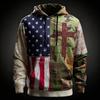 Men's Vintage Casual American Flag Cross Hoodie Patriotic Shirt