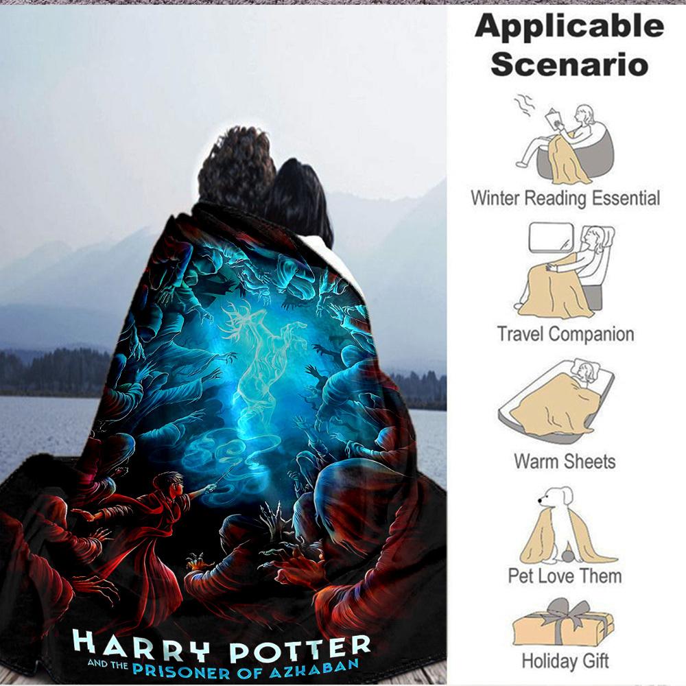 1pc Harry Potter Flannel Throw Blanket - HD Printed Lightweight Soft Warm All-Season Blanket for Sofa, Bed, Travel, Camping 058