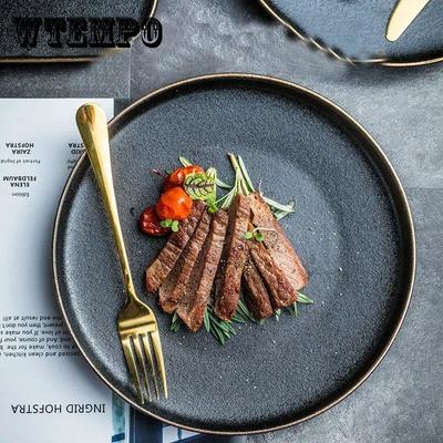 Black Frosted Steak Plate Western Style Home Western Food Plate Western Restaurant Steak Plate Disc Fruit Plate