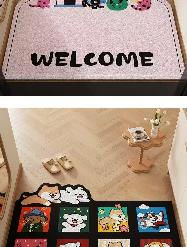 Cute Cartoon PVC Doormat: Non-slip, Dirt-resistant, Cuttable Foot Mat for Home Entrance