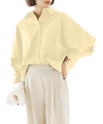 Kobe Lettuce Loose Fit One Size Fits Yellow Women's Shirt, Blue, Spring, Summer, Fall, Oversized, Most, [C3815]