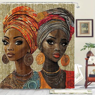Vibrant African-themed Shower Curtain: Water-resistant, Non-woven Fabric, Machine Washable, Ideal for Home and Hotel Bathrooms.