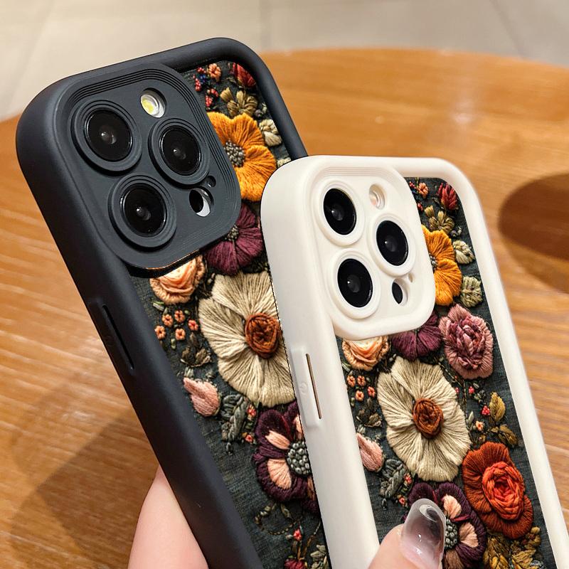 Retro Embroidery-Look Floral Print Phone Case Phone Case For iPhone 17 16 15 Pro Max 14 13 12 11 XS X XR 7 8 Plus 16E Air Cover