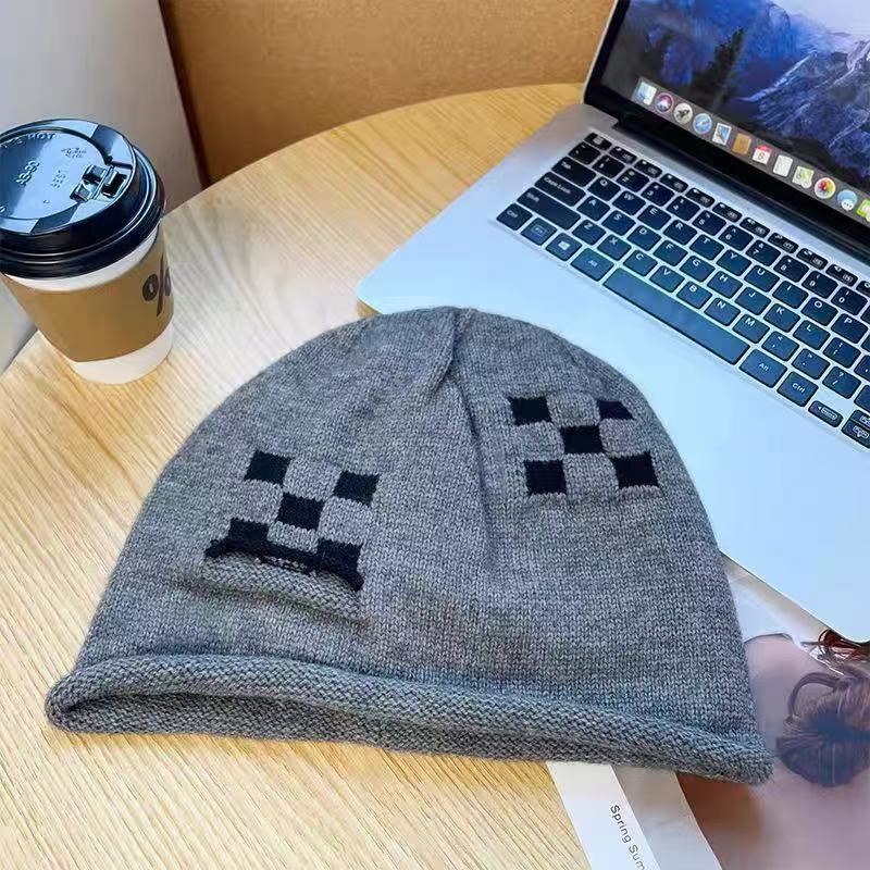 Hat Men's Winter Windproof, Cold-proof and Warm Wool Knitted Hat Super Thick Thickened Piled Headhat Big Head Circumference