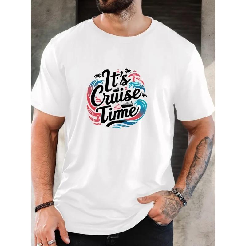 

European sizes [Short Sleeve Summer T Shirts] Men s Summer Casual T-Shirt - Breathable Lightweight, It s Cruise Time Nautical Print 4XL білий