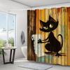 Funny Black Cat Shower Curtain Cartoon Cat Holding Toilet Paper Humor Art Bathroom Decor Waterproof Fabric Bath Curtain Set Home