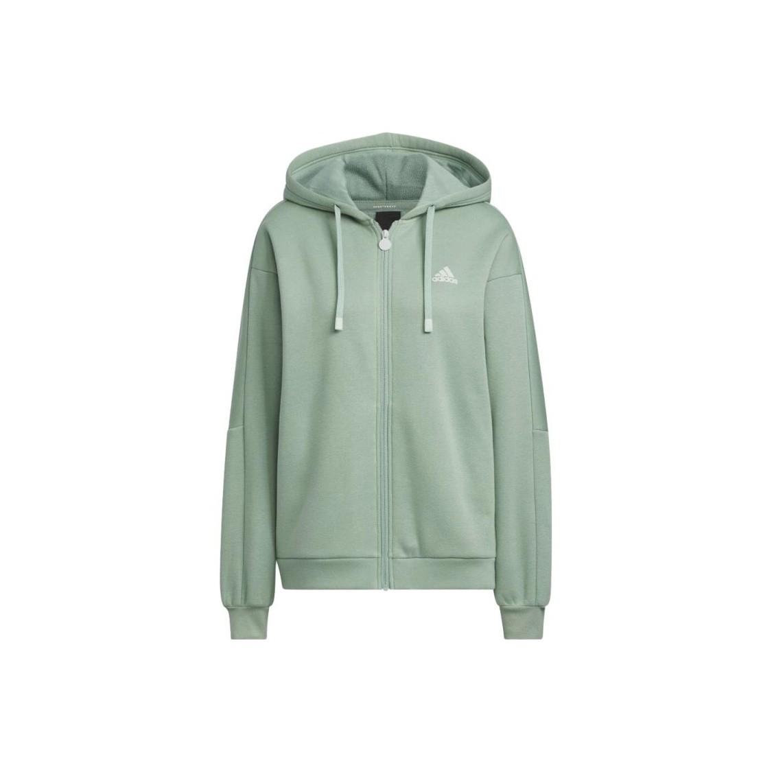 adidas Loose Zip-Up Hoodie Drawstring Long Sleeve Jacket for Women, Matcha Color XXXL