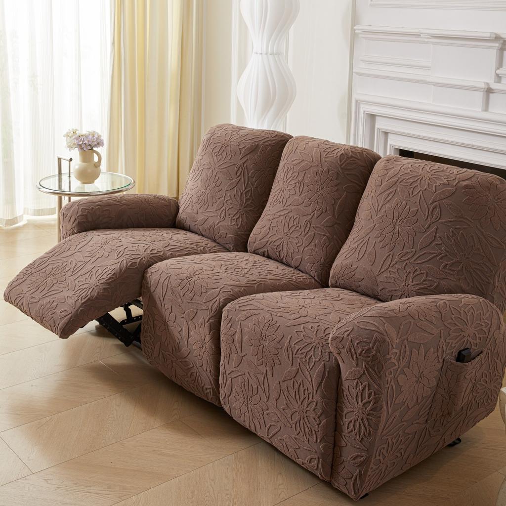 Recliner Sofa Cover Lazy Chair Solid Camellia Jacquard Recliner Sofa Slipcover 1/2/3 Seater Floral Texture Stretch Universal Fit