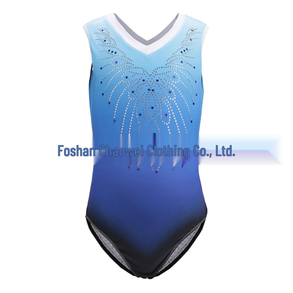 High Elastic Rhinestone Gradient Gymnastics Leotard for Kids - Dance and Performance Wear