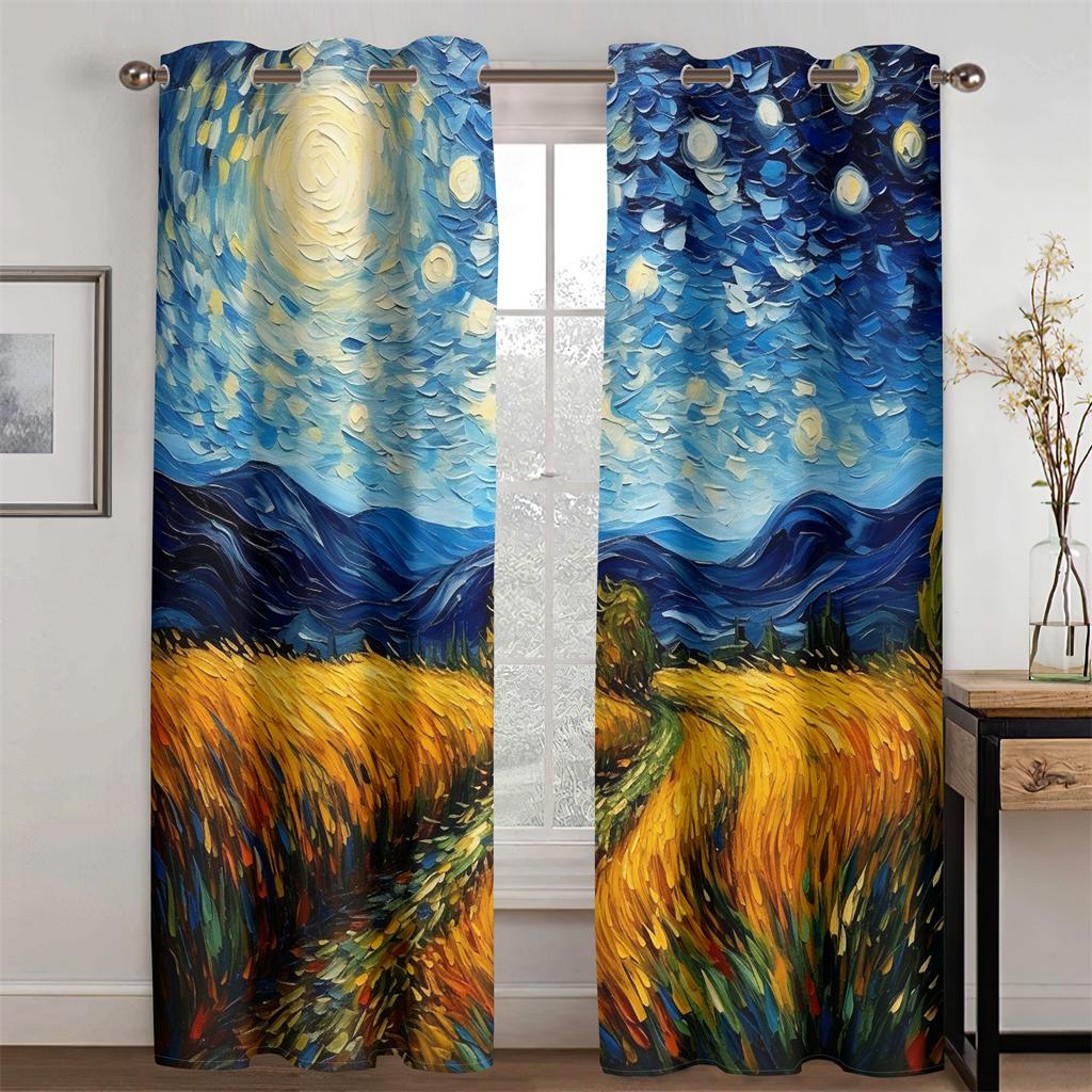 Van Gogh's Dreamland Pastoral Oil Painting Curtains New Arrivals 2 Pcs Fit Living Room Bedroom Kitchen Balcony Window Decor