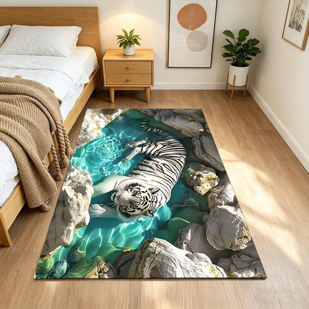 Tiger In Waterfall Realm Non-Slip Home Carpet Design for Office Decor Living Room Gift