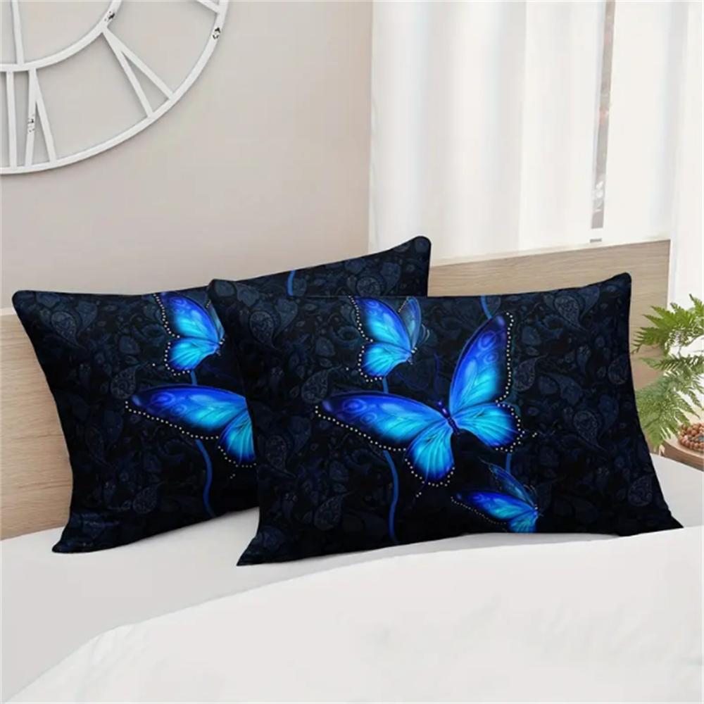 3pcs Blue Butterfly Duvet Cover Set, Mandala Bedding Boho Floral Duvet Cover For Bedroom Guest Room(Duvet Cover + 2*Pillowcase)