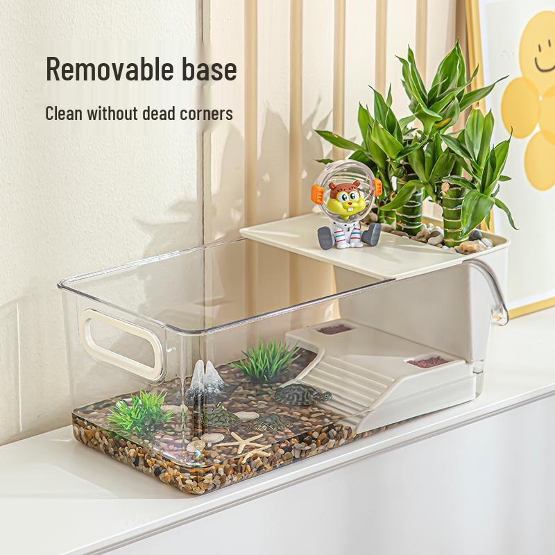 Kompaktowe akwarium hodowlane dla żółwi do domu i biura z ekologicznym krajobrazem i miejscem do wygrzewania się