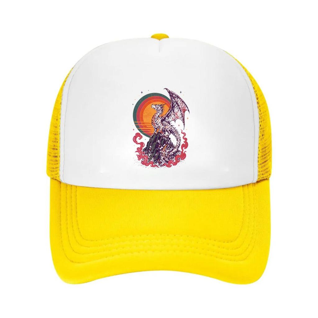 Retro Dragon Sunset Fantasy Silhouet Mesh Baseball Cap Casual Hat Outdoor  For Womens Unisex FeUnisex