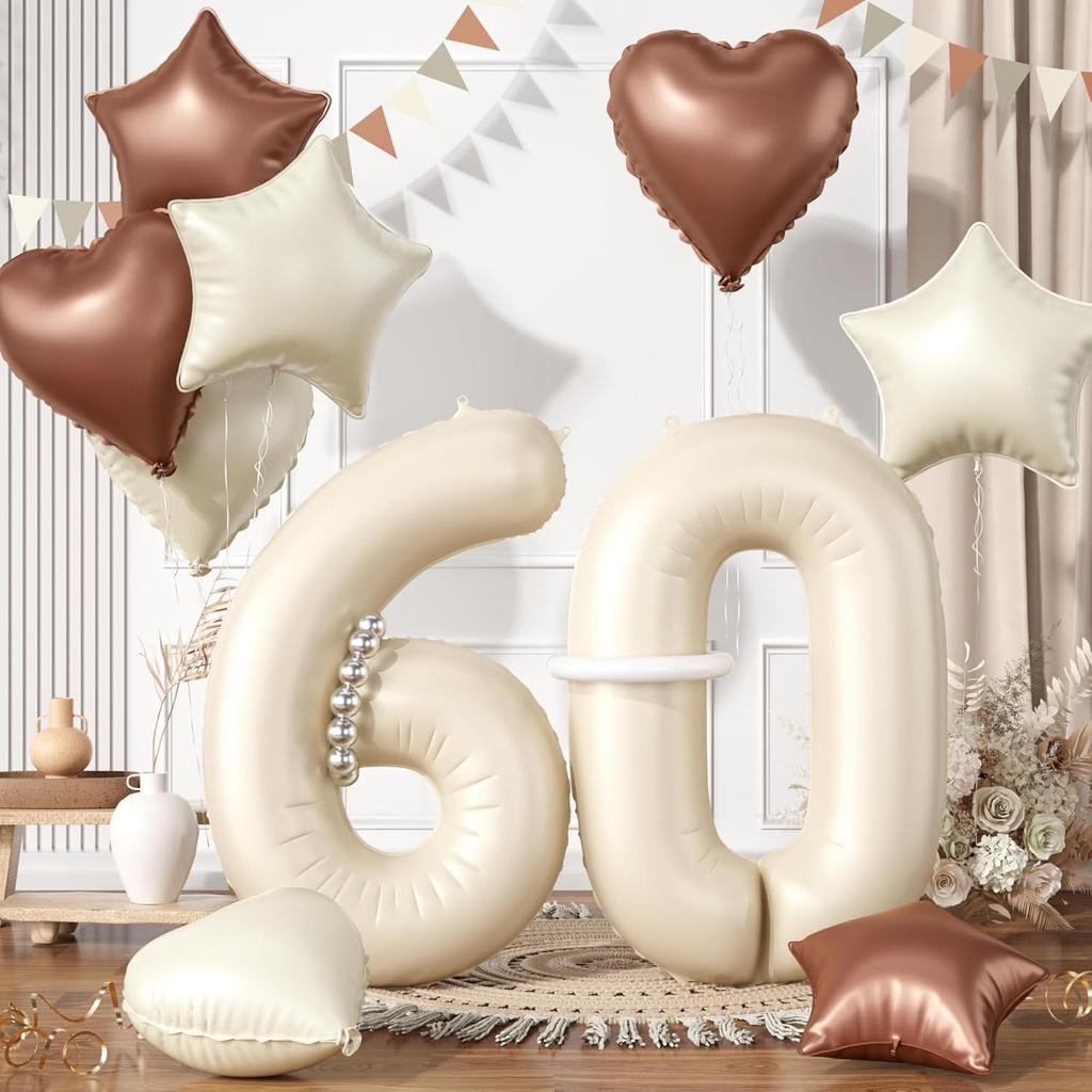 13 Pcs40inch Digital Love Pentagram Aluminum Film Balloon Set 10~21 Years Old Number Cream White Number for Birthday Party Decor