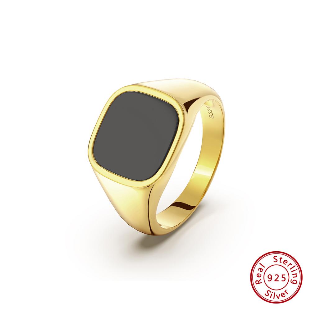 

Effie Queen Eternity Rings 925 Sterling Silver 18K Gold 12mm Black Agate Minimalism Design Size 10/11/12/13 Party Present NMR01 10