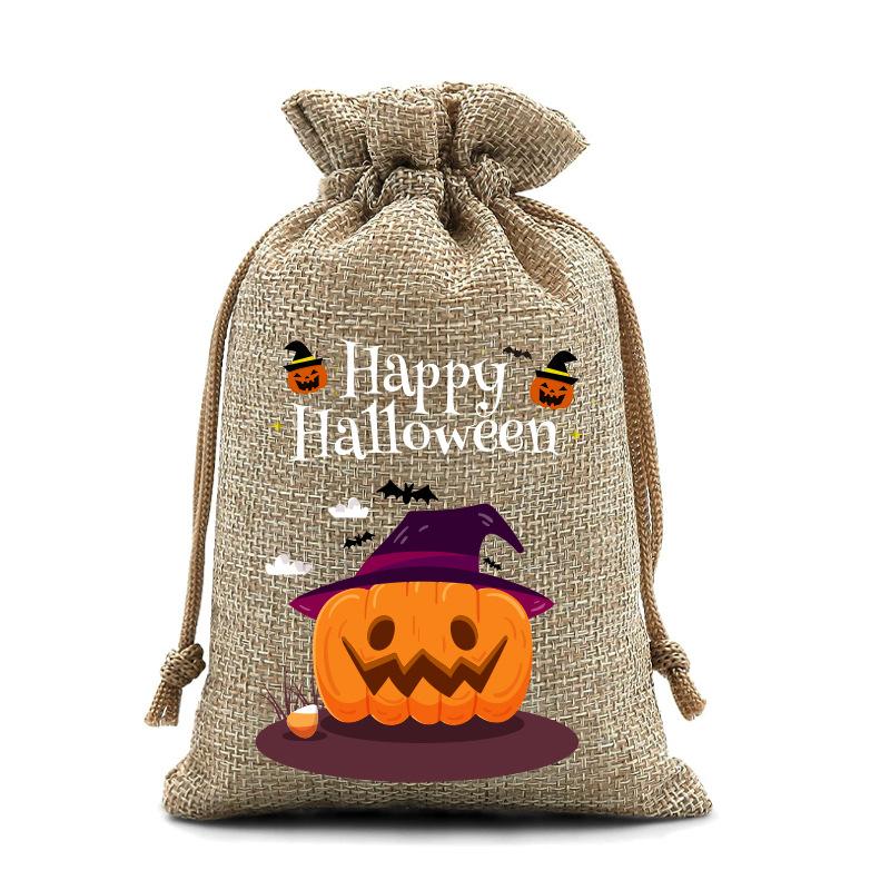 Halloween Kinder Zuckertüte Kürbis Geist Leinen Bündel Mundbeutel Geschenktüte Kordelzug Süßigkeitentasche Lager