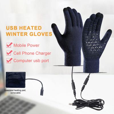 Elektrisch beheizte Handschuhe, USB-Winter-warme Handschuhe, gestrickte Touchscreen-Fäustlinge für Outdoor-Radfahren, Skifahren
