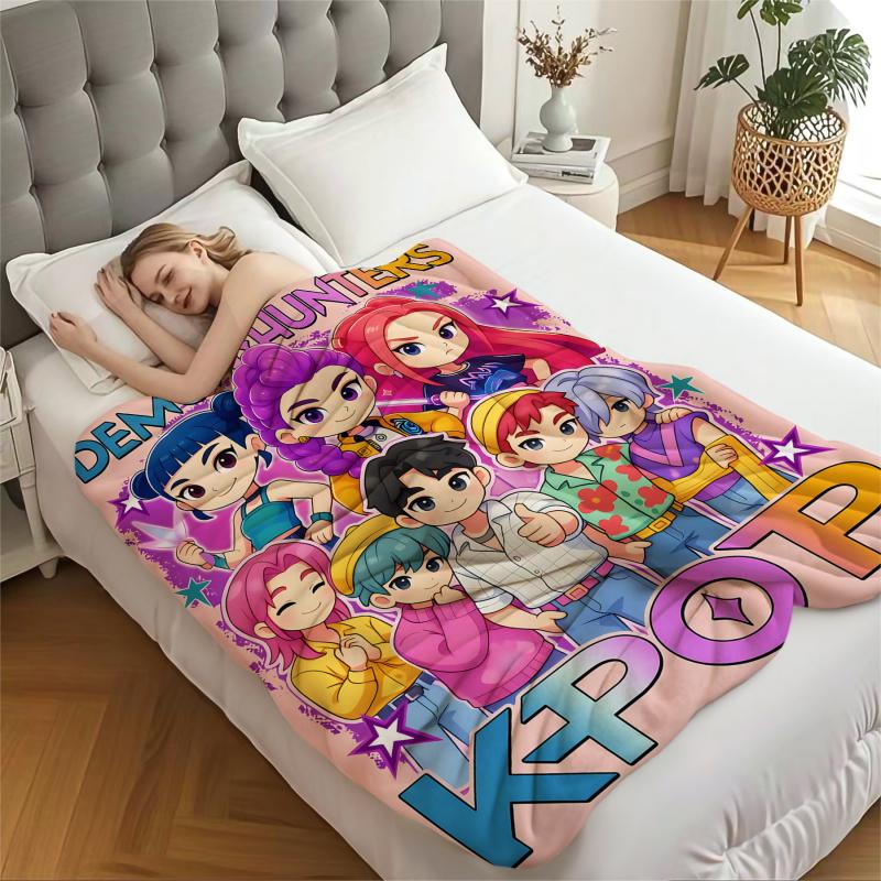 K-Pop Dämonenjäger Cartoon Multifunktionale Plüsch-Überwurfdecke, Neuartige Warme Decke, Geeignet für alle Jahreszeiten, Huntrix Fan-Geschenk