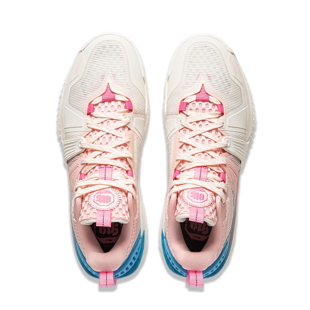 Li Ning Storm 2024 Dämpfend Atmungsaktiv Leicht Rückfedernd Niedrig geschnitten Basketballschuhe Herren Weiß Rosa ABFU017-2