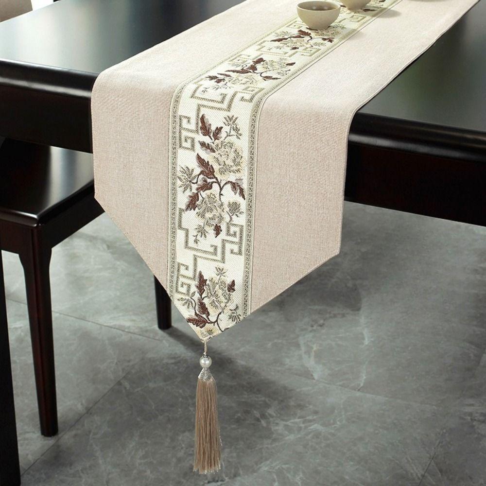 Chinese Style Floral Table Runner Washable Tea Table Cloth Embroidery Bed Flag  Hotel Decoration